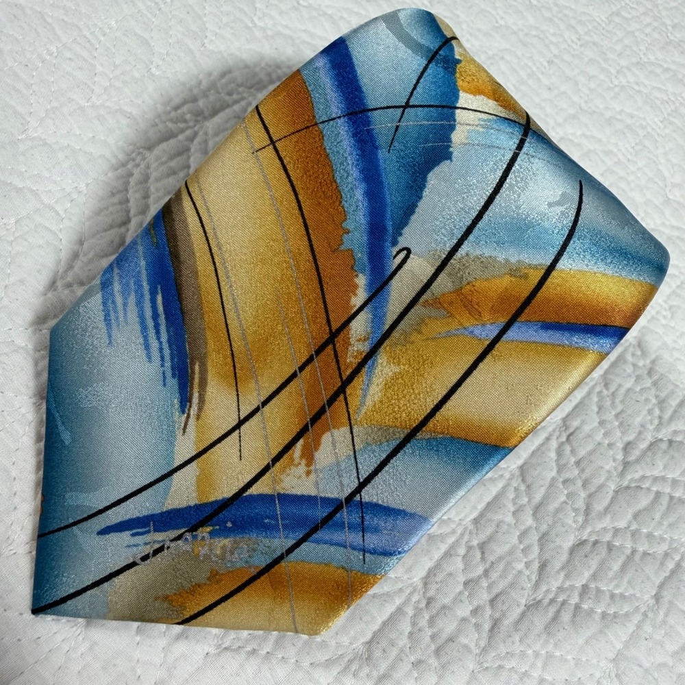 J. Garcia Silk Tie Mens Blue Gold Desert Storm Collectors Edition 59"x3.25" EUC